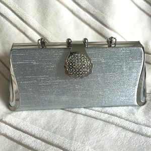 Beautiful silver hard shell evening bag.